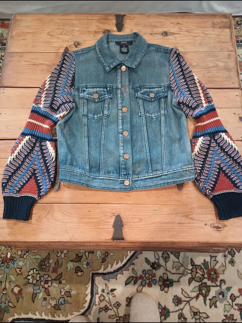 Vagabond Flying Tomato Denim Boho Knit Sweater Sleeve Jacket Sz S